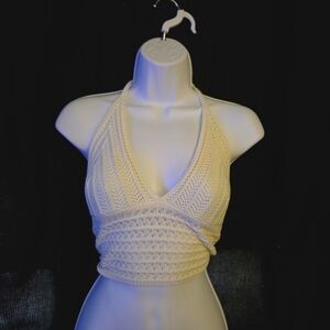 SHEIN Ivory Crochet Halter Top
